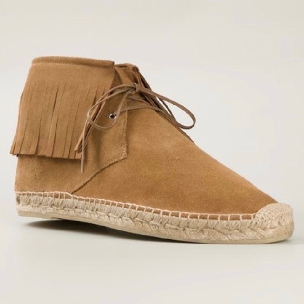 Saint Laurent Tan Suede Fringe Espadrille Desert Boot Booties Size It 40 Us 10